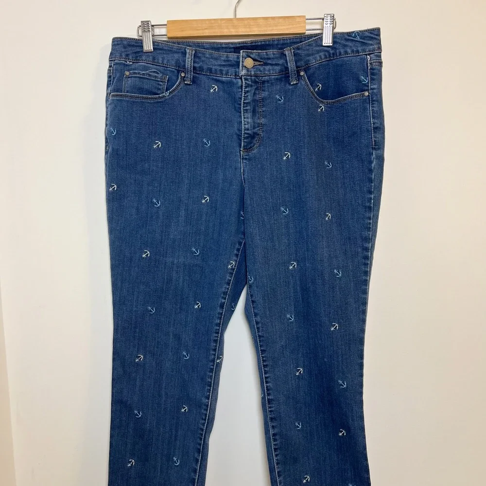 Charter Club Womens Denim Jeans Anchor Print‎ Capri Nautical Blue Casual Size 14